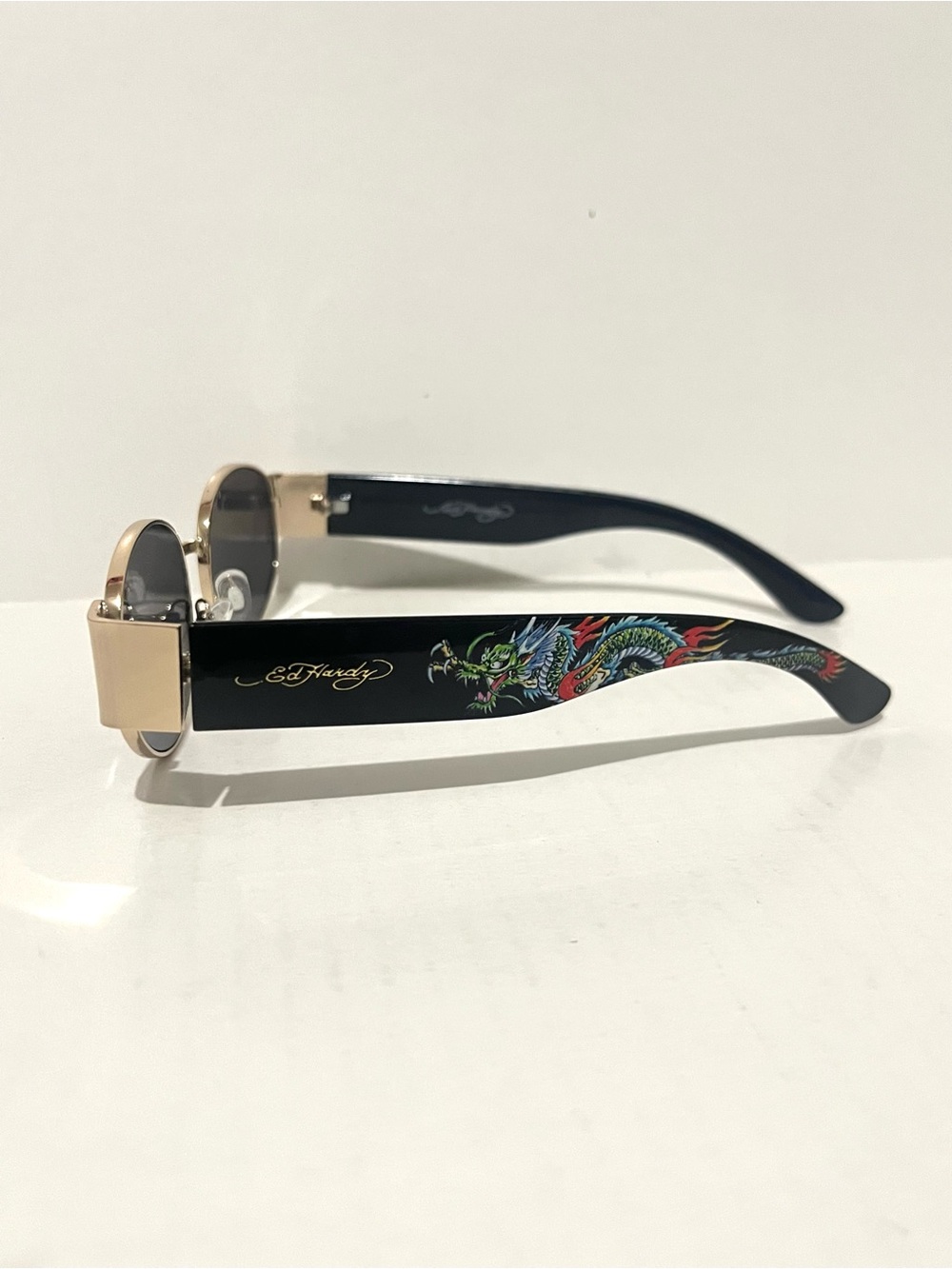 Ed Hardy Black Sunglasses with Multicolor Dragon Temples
